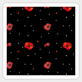 Poppies and little flowers on black background Sticker